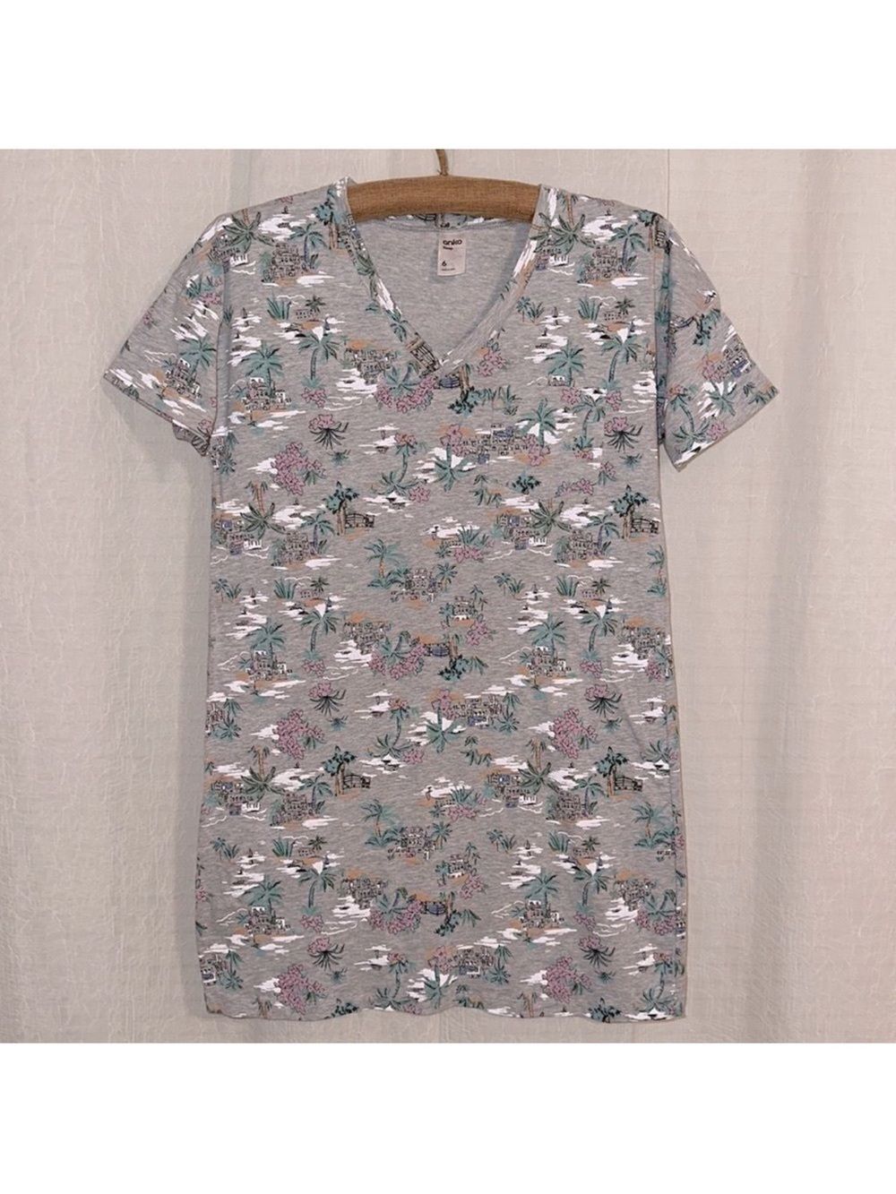 anko 4 Gray White Pink Green Black Blue Beach Scapes Cotton V Neck Sleep Shirt